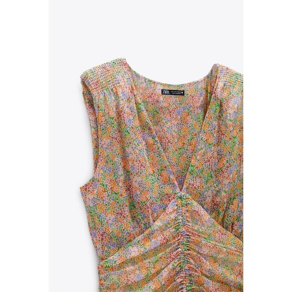 Zara Floral Print Ruched Sleeveless Mini Dress (NWT) - Picture 2 of 4